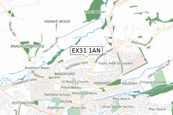 EX31 1AN map - small scale - OS Open Zoomstack (Ordnance Survey)