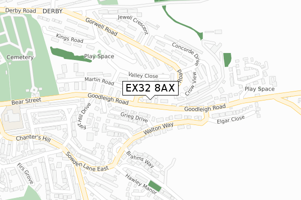 EX32 8AX map - large scale - OS Open Zoomstack (Ordnance Survey)