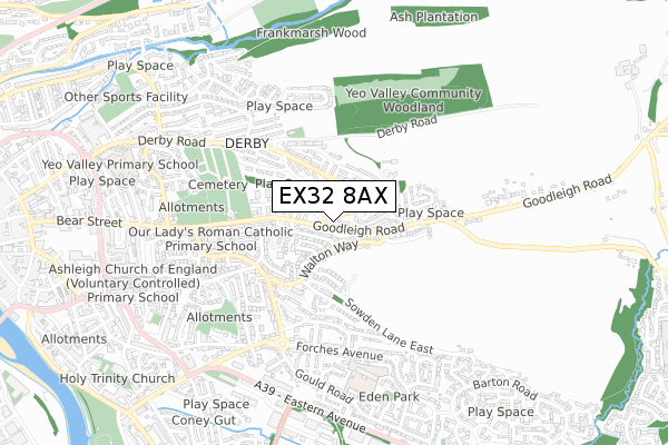 EX32 8AX map - small scale - OS Open Zoomstack (Ordnance Survey)