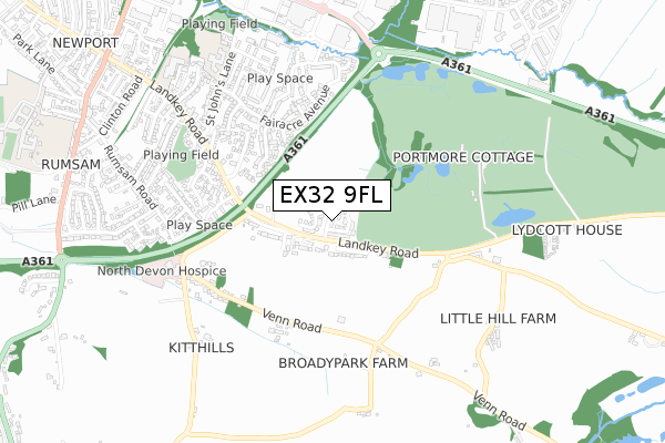 EX32 9FL map - small scale - OS Open Zoomstack (Ordnance Survey)