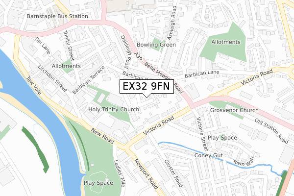 EX32 9FN map - large scale - OS Open Zoomstack (Ordnance Survey)