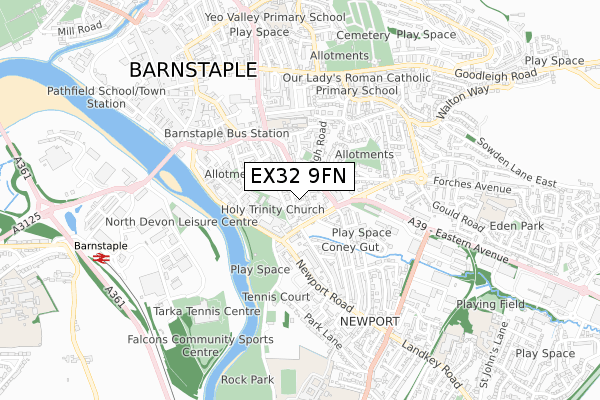 EX32 9FN map - small scale - OS Open Zoomstack (Ordnance Survey)