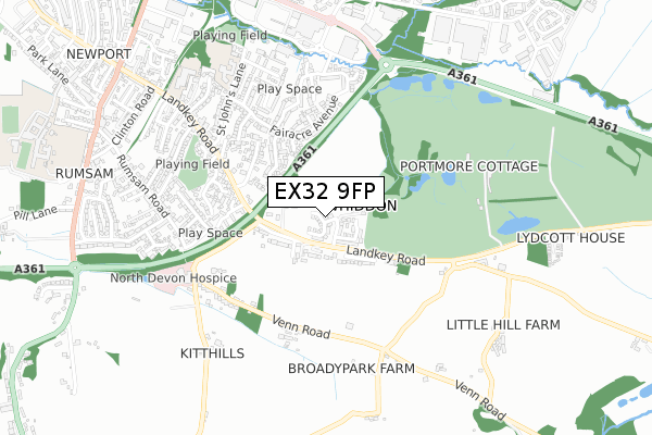 EX32 9FP map - small scale - OS Open Zoomstack (Ordnance Survey)