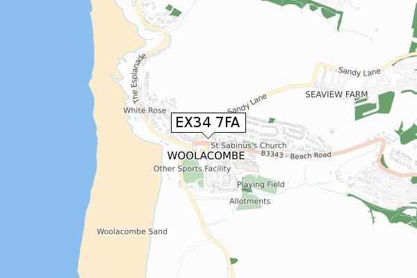 EX34 7FA map - small scale - OS Open Zoomstack (Ordnance Survey)