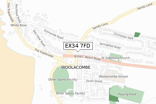 EX34 7FD map - large scale - OS Open Zoomstack (Ordnance Survey)