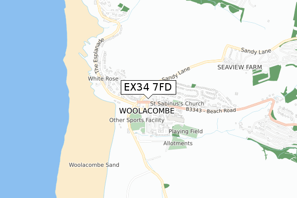 EX34 7FD map - small scale - OS Open Zoomstack (Ordnance Survey)