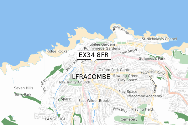 EX34 8FR map - small scale - OS Open Zoomstack (Ordnance Survey)