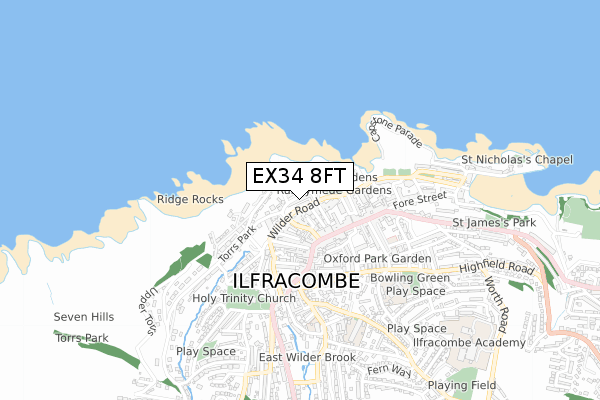 EX34 8FT map - small scale - OS Open Zoomstack (Ordnance Survey)