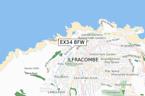 EX34 8FW map - small scale - OS Open Zoomstack (Ordnance Survey)