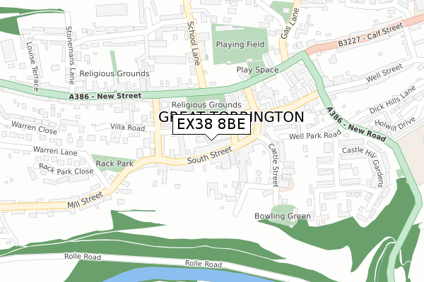 EX38 8BE map - large scale - OS Open Zoomstack (Ordnance Survey)