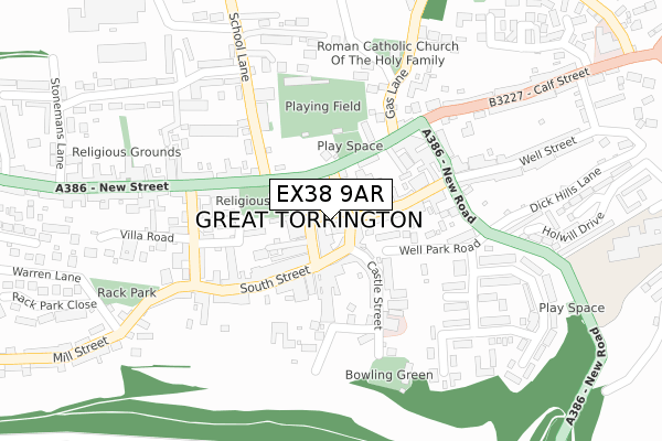 EX38 9AR map - large scale - OS Open Zoomstack (Ordnance Survey)