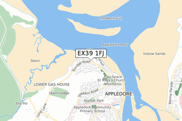 EX39 1FJ map - small scale - OS Open Zoomstack (Ordnance Survey)