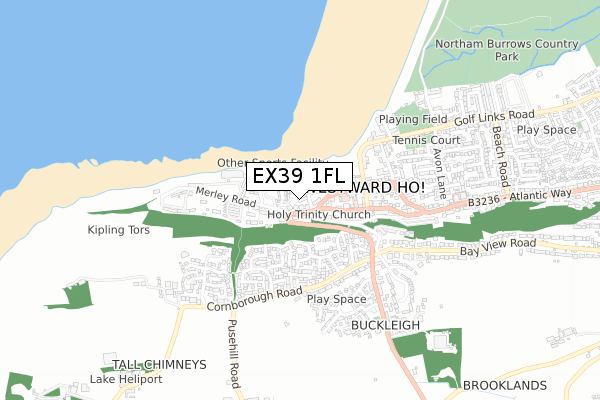 EX39 1FL map - small scale - OS Open Zoomstack (Ordnance Survey)