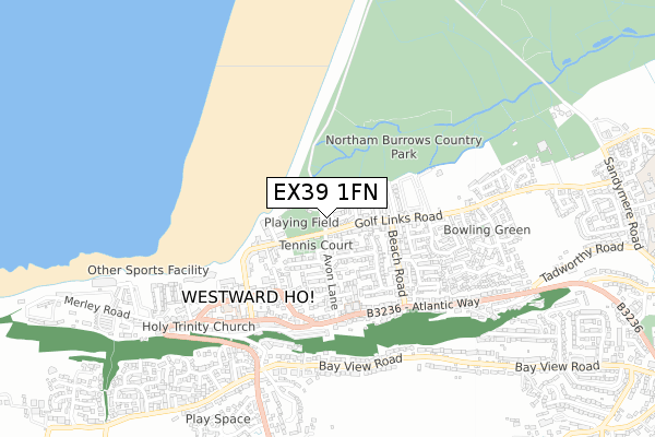 EX39 1FN map - small scale - OS Open Zoomstack (Ordnance Survey)