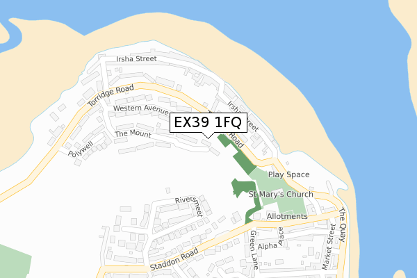 EX39 1FQ map - large scale - OS Open Zoomstack (Ordnance Survey)