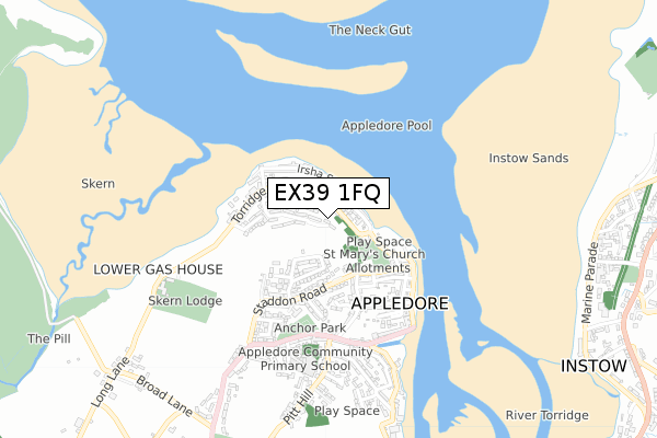 EX39 1FQ map - small scale - OS Open Zoomstack (Ordnance Survey)