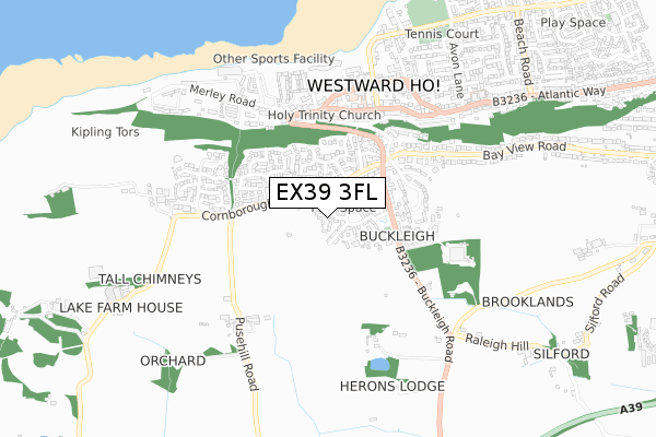 EX39 3FL map - small scale - OS Open Zoomstack (Ordnance Survey)