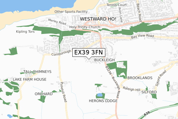 EX39 3FN map - small scale - OS Open Zoomstack (Ordnance Survey)