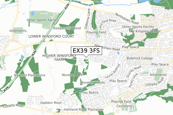 EX39 3FS map - small scale - OS Open Zoomstack (Ordnance Survey)