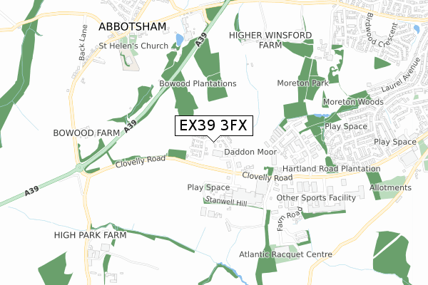 EX39 3FX map - small scale - OS Open Zoomstack (Ordnance Survey)