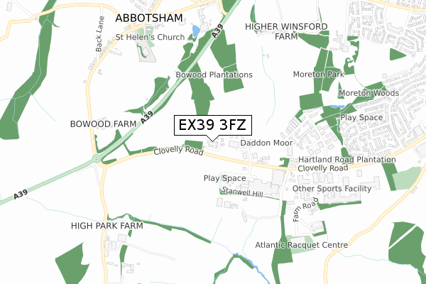 EX39 3FZ map - small scale - OS Open Zoomstack (Ordnance Survey)