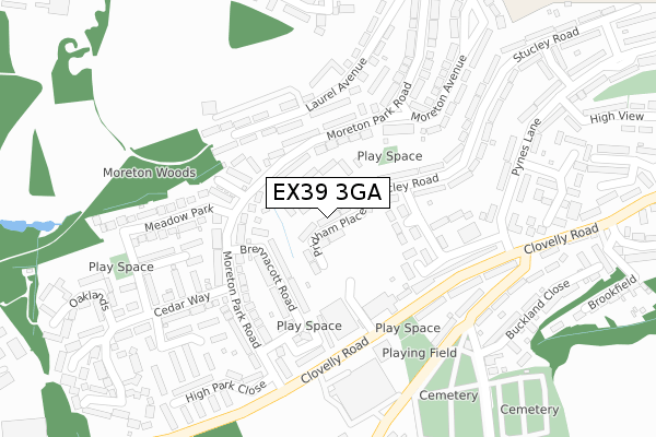 EX39 3GA map - large scale - OS Open Zoomstack (Ordnance Survey)