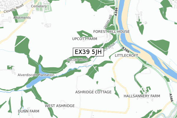 EX39 5JH map - small scale - OS Open Zoomstack (Ordnance Survey)