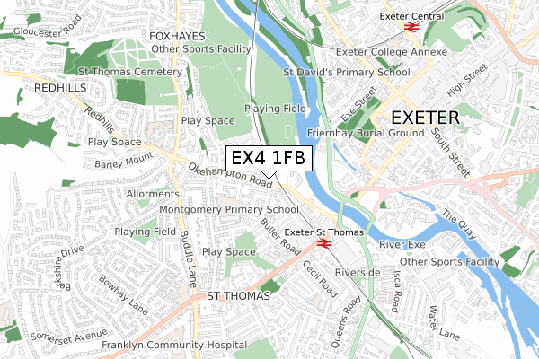 EX4 1FB map - small scale - OS Open Zoomstack (Ordnance Survey)