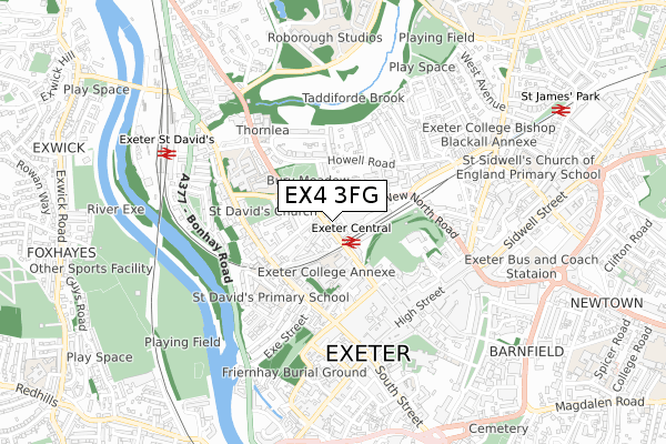 EX4 3FG map - small scale - OS Open Zoomstack (Ordnance Survey)