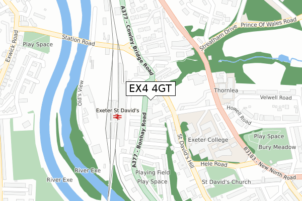 EX4 4GT map - large scale - OS Open Zoomstack (Ordnance Survey)