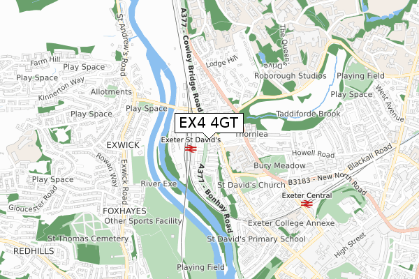 EX4 4GT map - small scale - OS Open Zoomstack (Ordnance Survey)