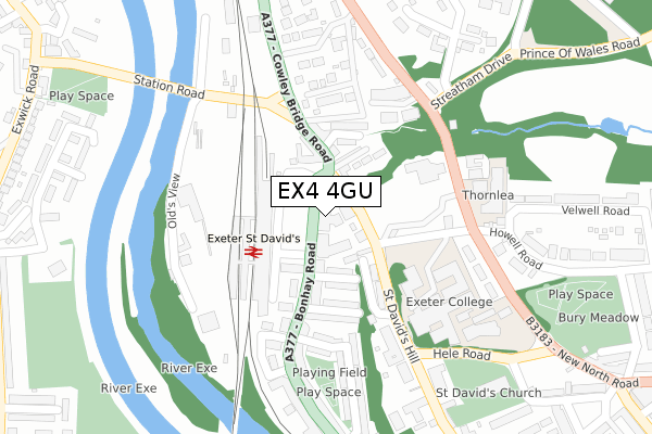 EX4 4GU map - large scale - OS Open Zoomstack (Ordnance Survey)