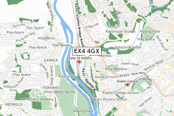 EX4 4GX map - small scale - OS Open Zoomstack (Ordnance Survey)