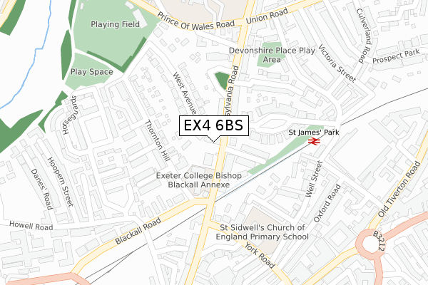 EX4 6BS map - large scale - OS Open Zoomstack (Ordnance Survey)