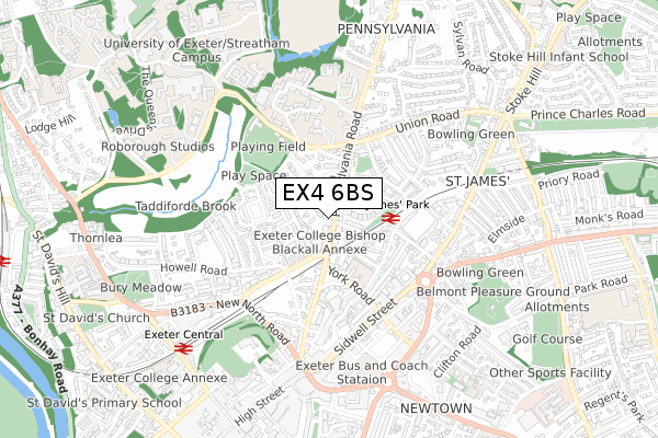 EX4 6BS map - small scale - OS Open Zoomstack (Ordnance Survey)