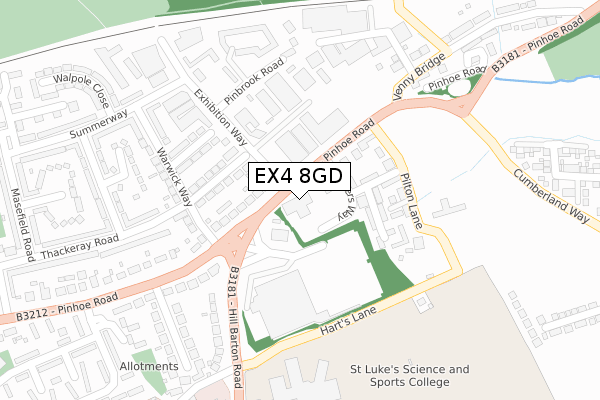 EX4 8GD map - large scale - OS Open Zoomstack (Ordnance Survey)