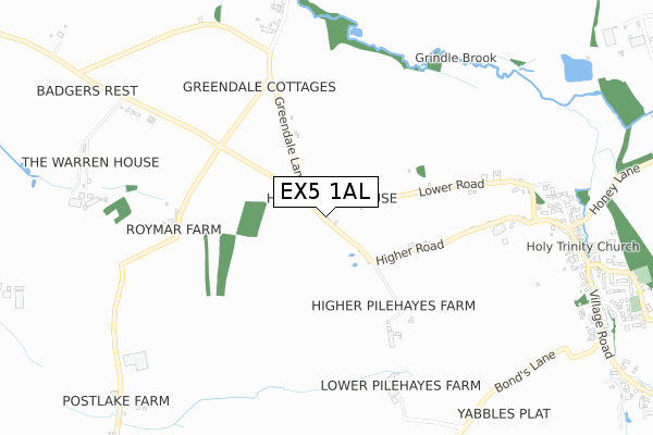 EX5 1AL map - small scale - OS Open Zoomstack (Ordnance Survey)