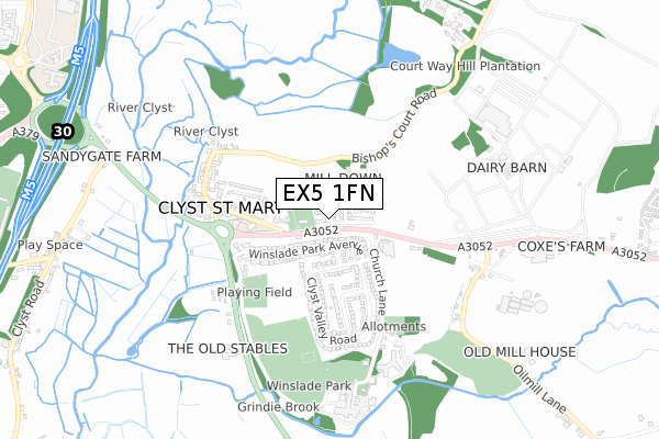 EX5 1FN map - small scale - OS Open Zoomstack (Ordnance Survey)