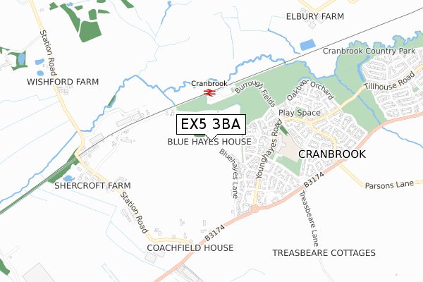 EX5 3BA map - small scale - OS Open Zoomstack (Ordnance Survey)