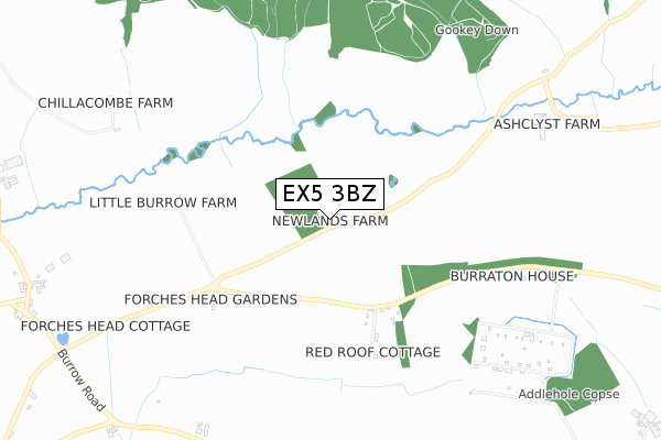 EX5 3BZ map - small scale - OS Open Zoomstack (Ordnance Survey)