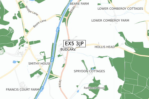 EX5 3JP map - small scale - OS Open Zoomstack (Ordnance Survey)