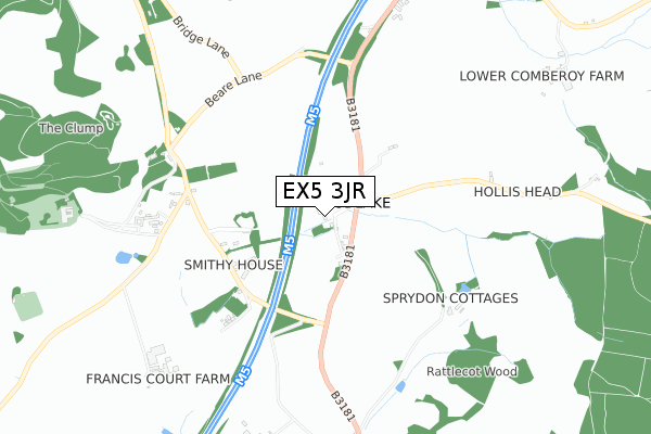 EX5 3JR map - small scale - OS Open Zoomstack (Ordnance Survey)