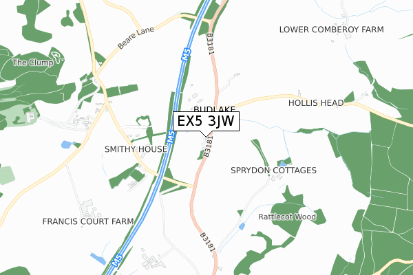 EX5 3JW map - small scale - OS Open Zoomstack (Ordnance Survey)