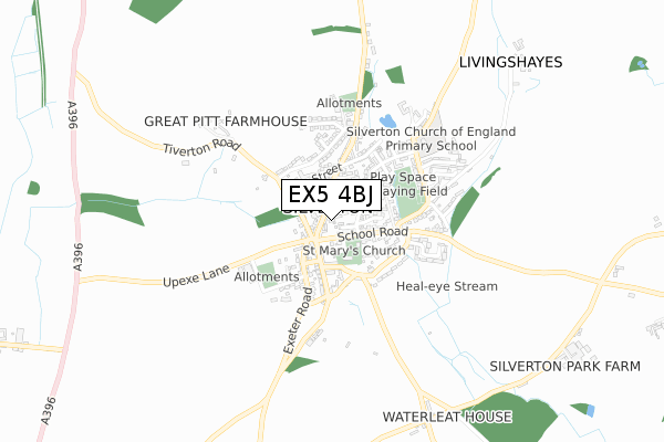 EX5 4BJ map - small scale - OS Open Zoomstack (Ordnance Survey)