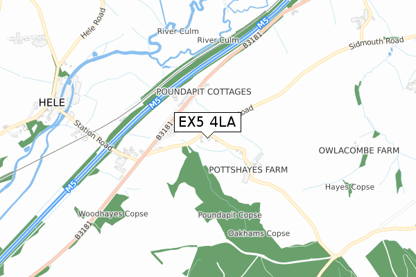 EX5 4LA map - small scale - OS Open Zoomstack (Ordnance Survey)