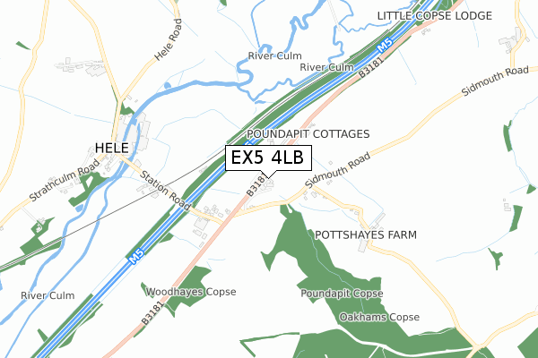 EX5 4LB map - small scale - OS Open Zoomstack (Ordnance Survey)