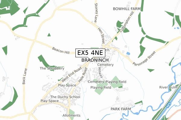 EX5 4NE map - small scale - OS Open Zoomstack (Ordnance Survey)