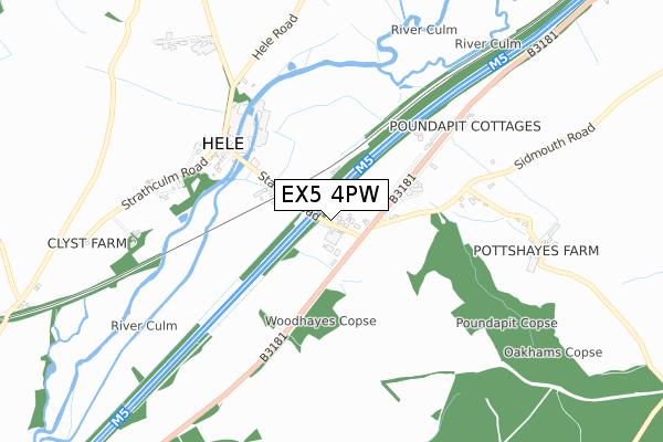 EX5 4PW map - small scale - OS Open Zoomstack (Ordnance Survey)