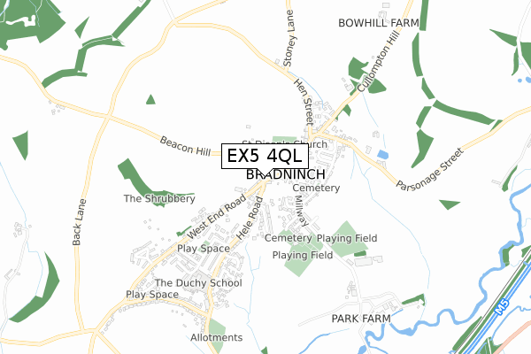 EX5 4QL map - small scale - OS Open Zoomstack (Ordnance Survey)