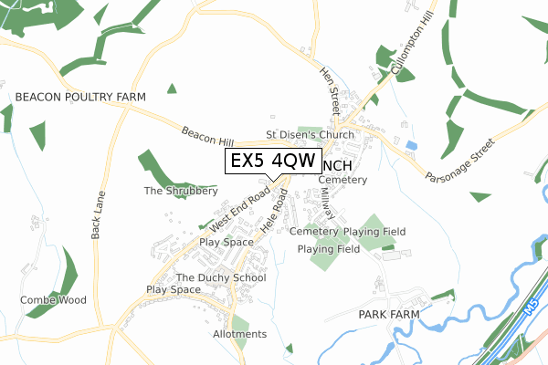 EX5 4QW map - small scale - OS Open Zoomstack (Ordnance Survey)